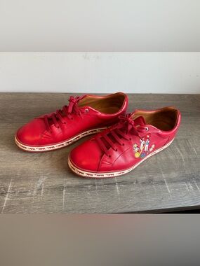 Bally Red Leather Low-Top Sneakers with Embroidered Side Detail